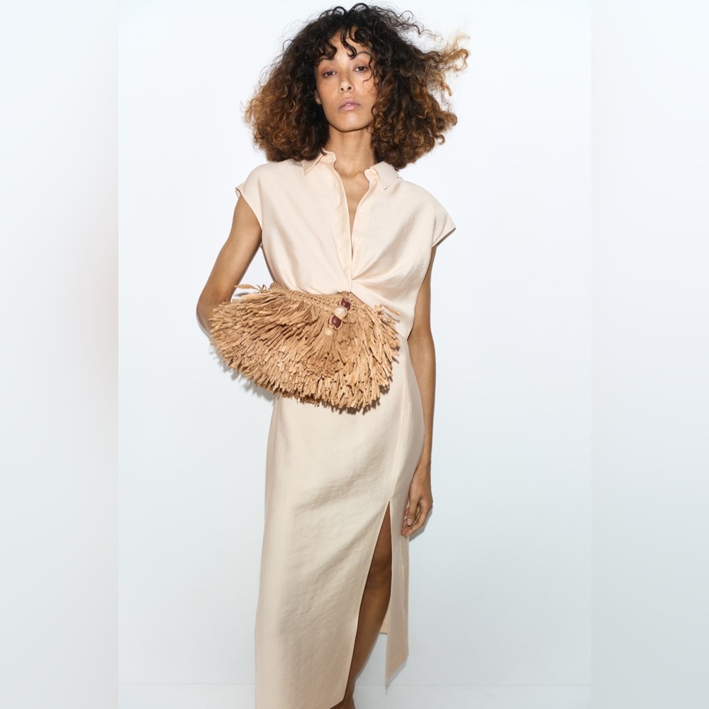 NWT H&M Cutout Shirt Dress in Light Beige